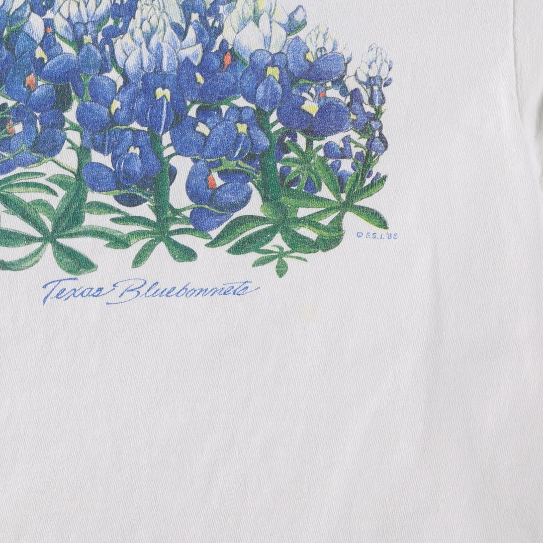 80'S Hanes BEEFY-T Blue Tag Floral Art T-Shirt Made in USA Men's XL Equivalent Vintage cotton white type Vintage Second Hand