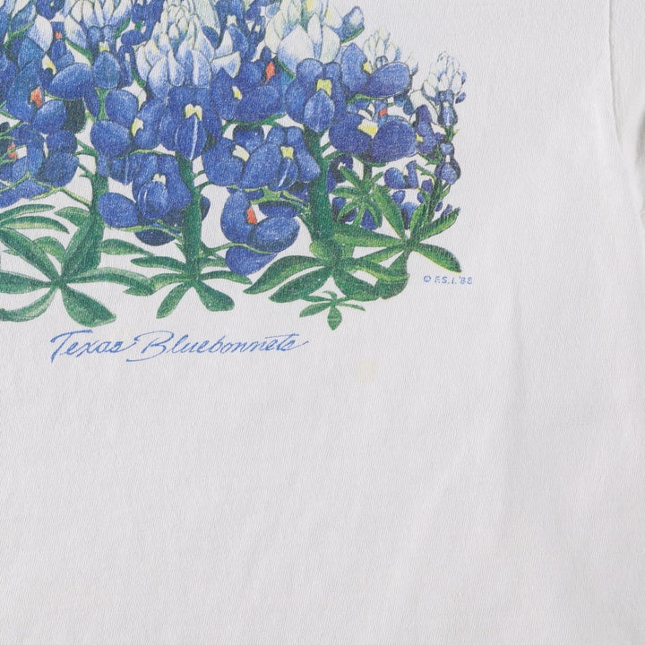 80'S Hanes BEEFY-T Blue Tag Floral Art T-Shirt Made in USA Men's XL Equivalent Vintage cotton white type Vintage Second Hand