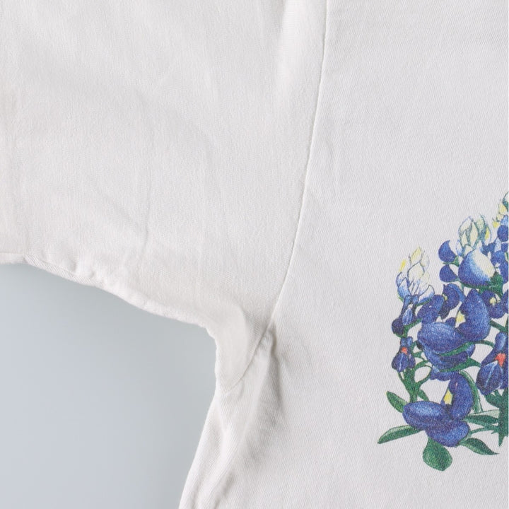 80'S Hanes BEEFY-T Blue Tag Floral Art T-Shirt Made in USA Men's XL Equivalent Vintage cotton white type Vintage Second Hand