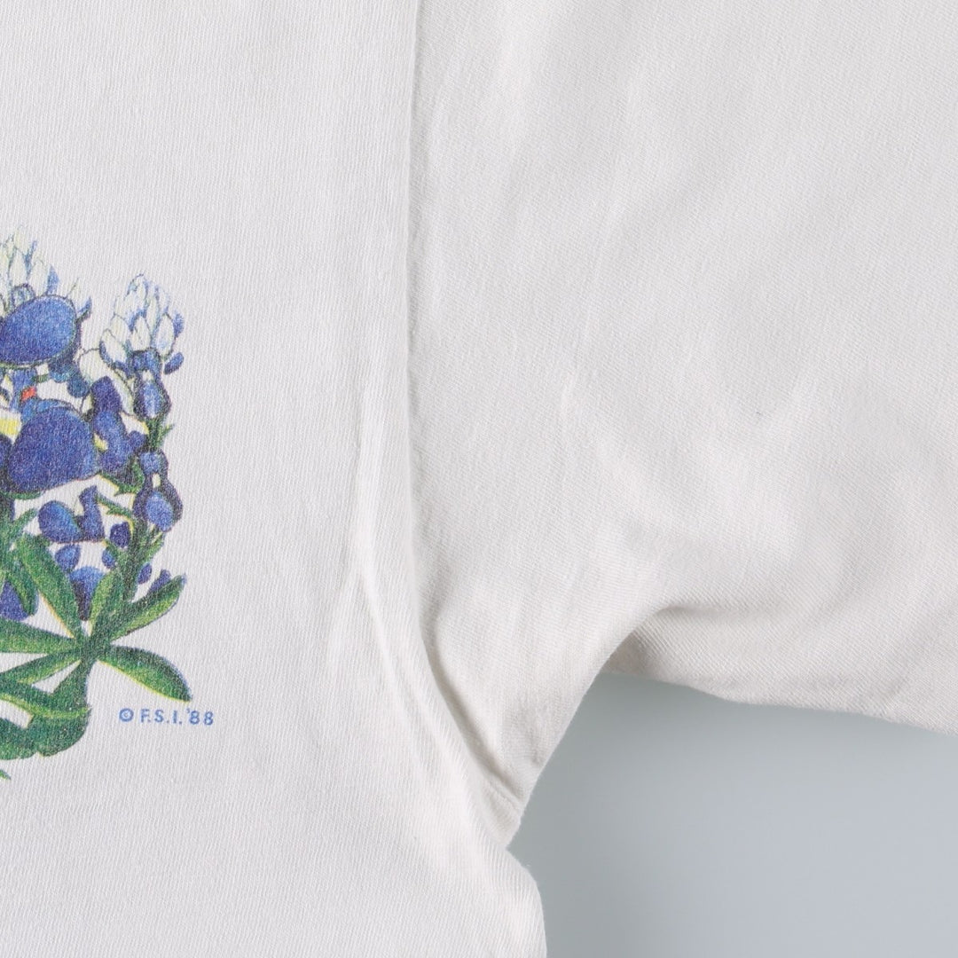 80'S Hanes BEEFY-T Blue Tag Floral Art T-Shirt Made in USA Men's XL Equivalent Vintage cotton white type Vintage Second Hand