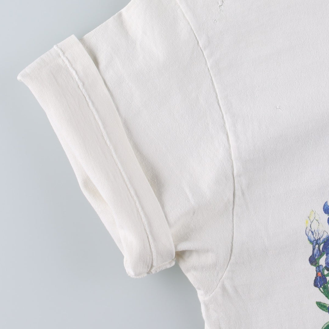 80'S Hanes BEEFY-T Blue Tag Floral Art T-Shirt Made in USA Men's XL Equivalent Vintage cotton white type Vintage Second Hand