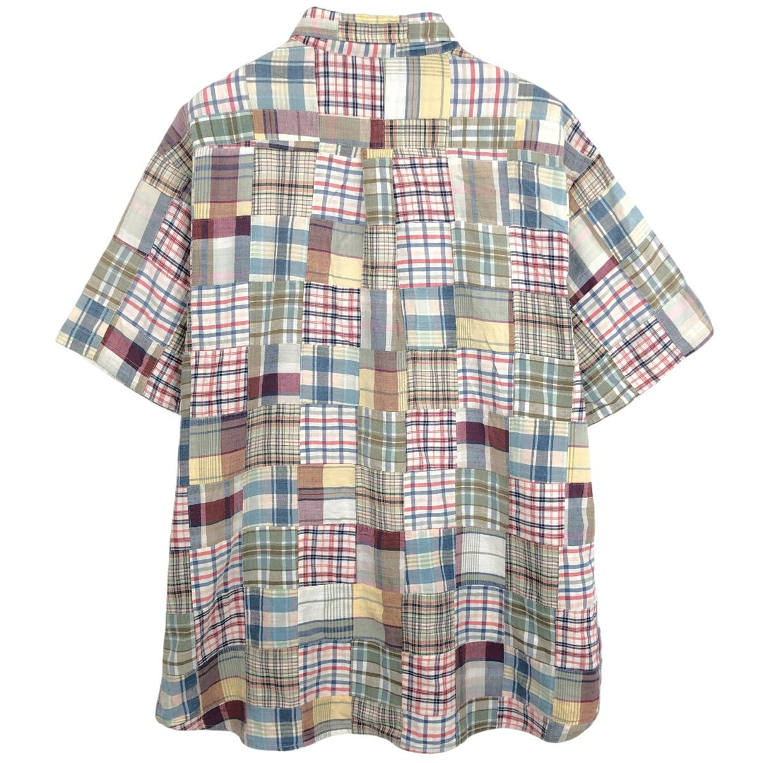 Brooks Brothers SPORT SHIRT Patchwork Short-Sleeve Button-Down Check Shirt, Men's Size XL (approx.) cotton ivory Vintage Second Hand