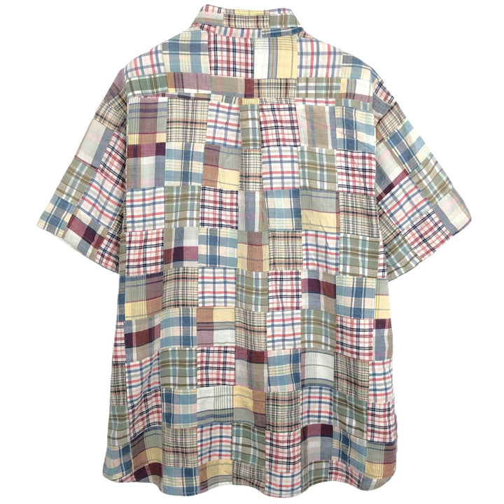 Brooks Brothers SPORT SHIRT Patchwork Short-Sleeve Button-Down Check Shirt, Men's Size XL (approx.) cotton ivory Vintage Second Hand