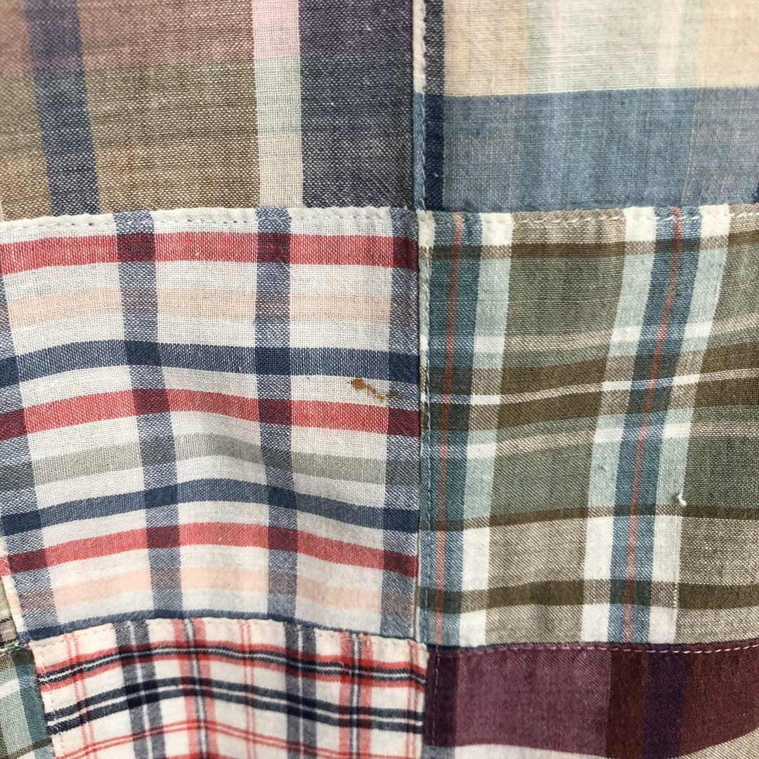 Brooks Brothers SPORT SHIRT Patchwork Short-Sleeve Button-Down Check Shirt, Men's Size XL (approx.) cotton ivory Vintage Second Hand