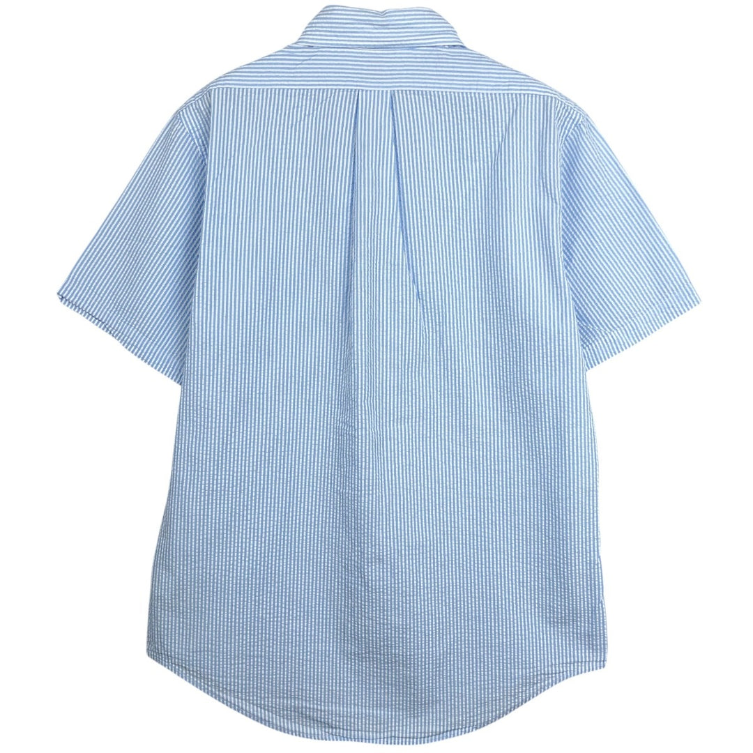 Brooks Brothers Est.1818 REGENT Seersucker Short-Sleeve Button-Down Striped Shirt, Men's Size M (approx.) cotton Blue type light blue Vintage Second Hand