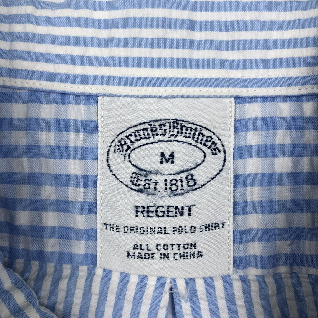Brooks Brothers Est.1818 REGENT Seersucker Short-Sleeve Button-Down Striped Shirt, Men's Size M (approx.) cotton Blue type light blue Vintage Second Hand