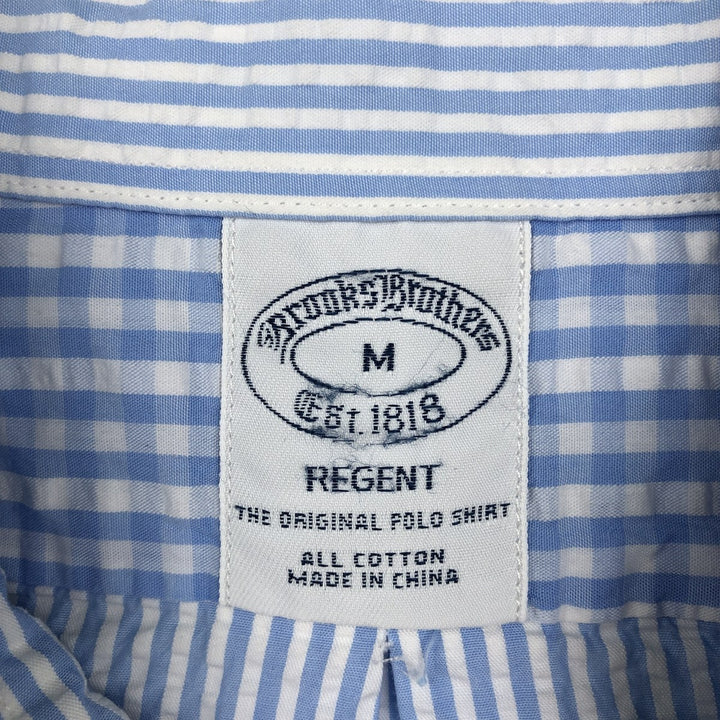 Brooks Brothers Est.1818 REGENT Seersucker Short-Sleeve Button-Down Striped Shirt, Men's Size M (approx.) cotton Blue type light blue Vintage Second Hand