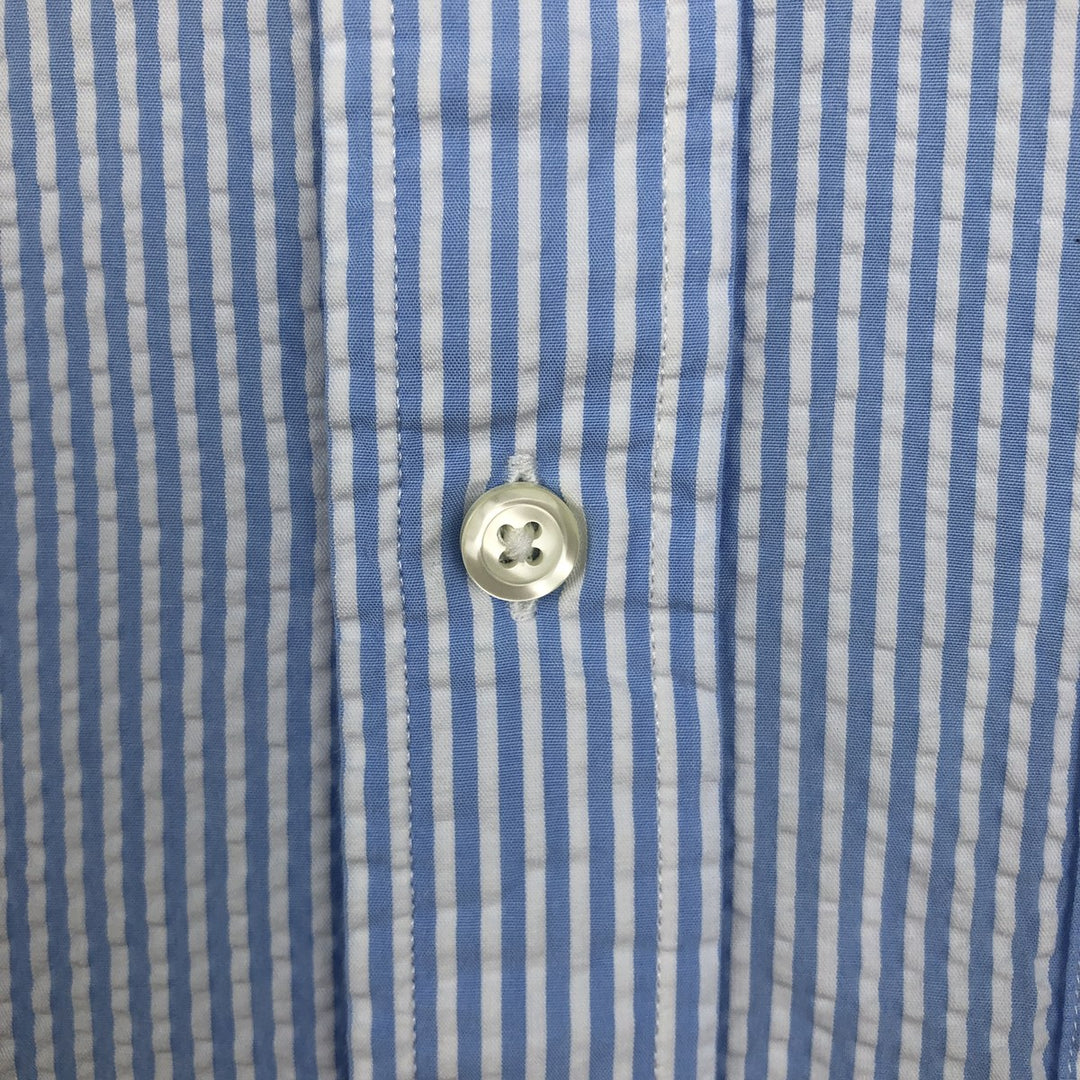 Brooks Brothers Est.1818 REGENT Seersucker Short-Sleeve Button-Down Striped Shirt, Men's Size M (approx.) cotton Blue type light blue Vintage Second Hand