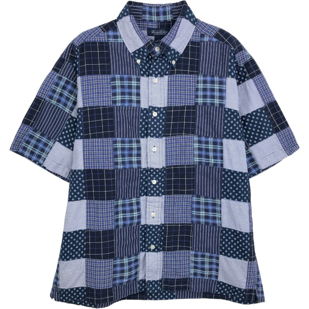 Brooks Brothers all-over patchwork short-sleeved button-down shirt, boxy style, men's size L (approx.) cotton blue type Vintage Second Hand