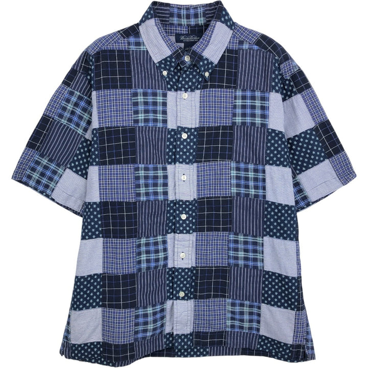 Brooks Brothers all-over patchwork short-sleeved button-down shirt, boxy style, men's size L (approx.) cotton blue type Vintage Second Hand