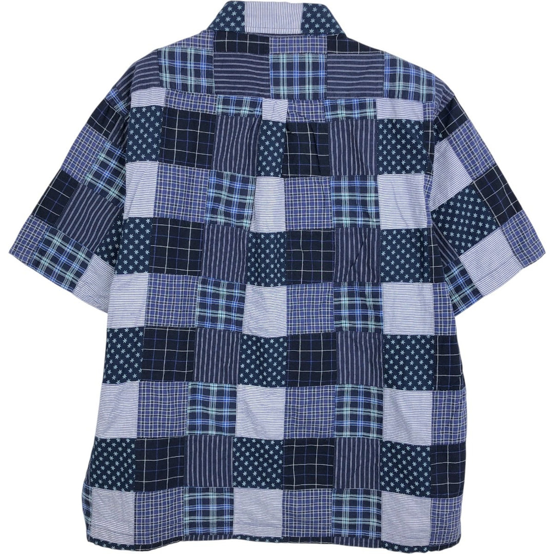 Brooks Brothers all-over patchwork short-sleeved button-down shirt, boxy style, men's size L (approx.) cotton blue type Vintage Second Hand