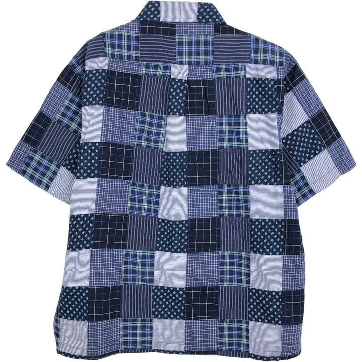 Brooks Brothers all-over patchwork short-sleeved button-down shirt, boxy style, men's size L (approx.) cotton blue type Vintage Second Hand