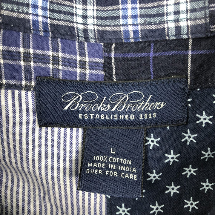 Brooks Brothers all-over patchwork short-sleeved button-down shirt, boxy style, men's size L (approx.) cotton blue type Vintage Second Hand