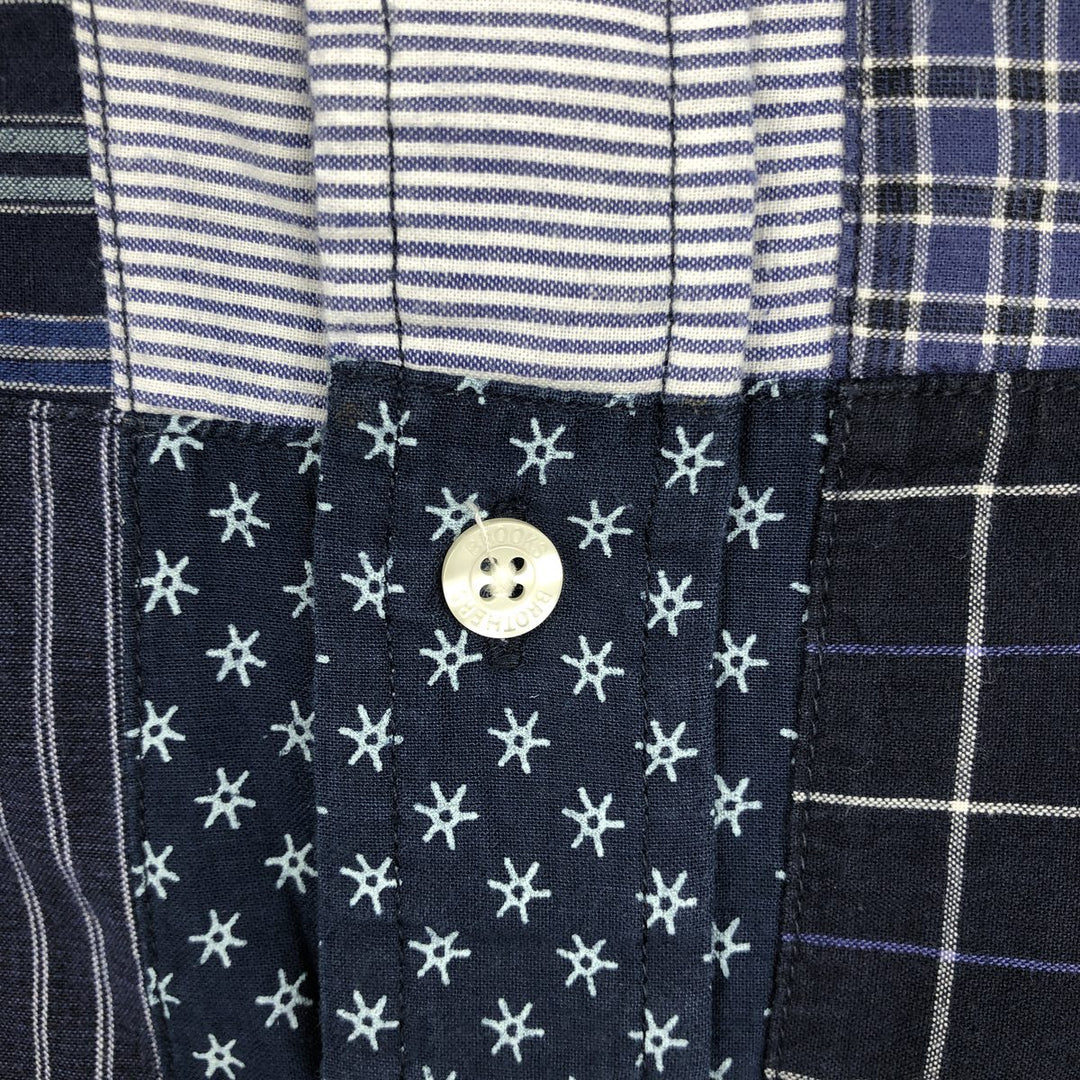 Brooks Brothers all-over patchwork short-sleeved button-down shirt, boxy style, men's size L (approx.) cotton blue type Vintage Second Hand