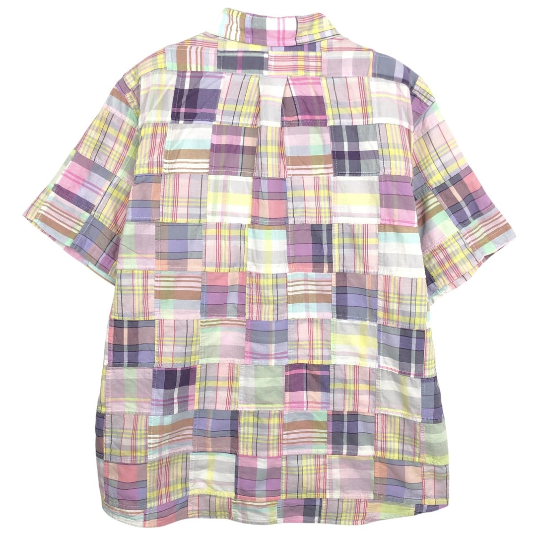 Brooks Brothers Est.1818 Madras Check Patchwork Short-Sleeve Button-Down Check Shirt (Men's Size L) cotton pink type Vintage Second Hand