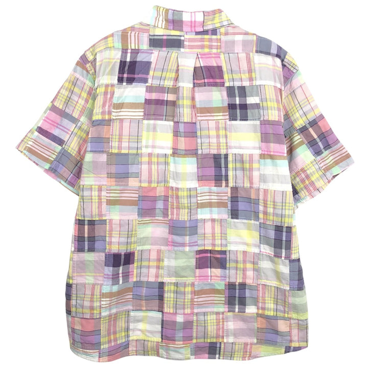 Brooks Brothers Est.1818 Madras Check Patchwork Short-Sleeve Button-Down Check Shirt (Men's Size L) cotton pink type Vintage Second Hand