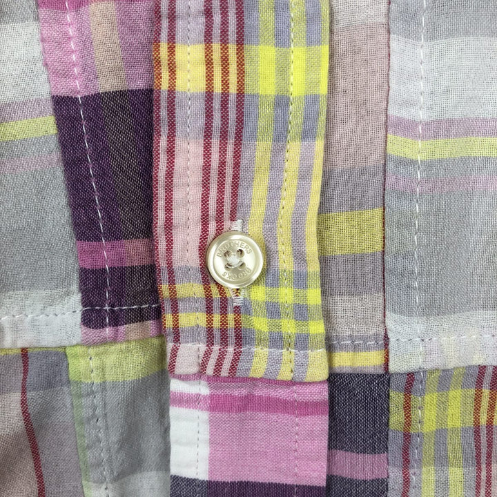 Brooks Brothers Est.1818 Madras Check Patchwork Short-Sleeve Button-Down Check Shirt (Men's Size L) cotton pink type Vintage Second Hand