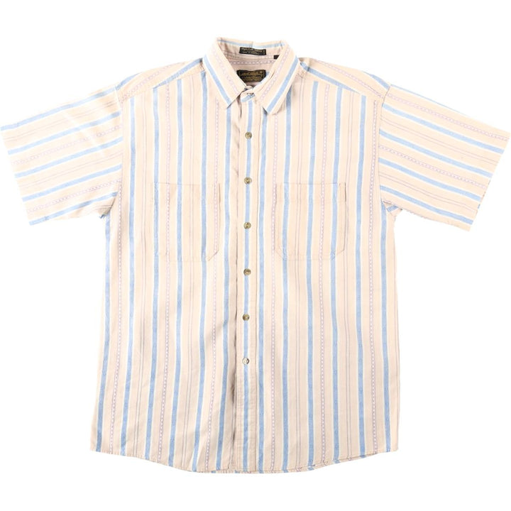 80s-90'S Eddie Bauer Black Tag Multi-Striped Short-Sleeve Cotton Striped Shirt, Men's Size M (approx.) cotton coral Vintage Second Hand