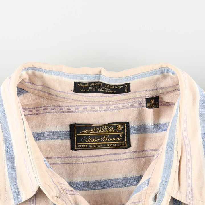 80s-90'S Eddie Bauer Black Tag Multi-Striped Short-Sleeve Cotton Striped Shirt, Men's Size M (approx.) cotton coral Vintage Second Hand