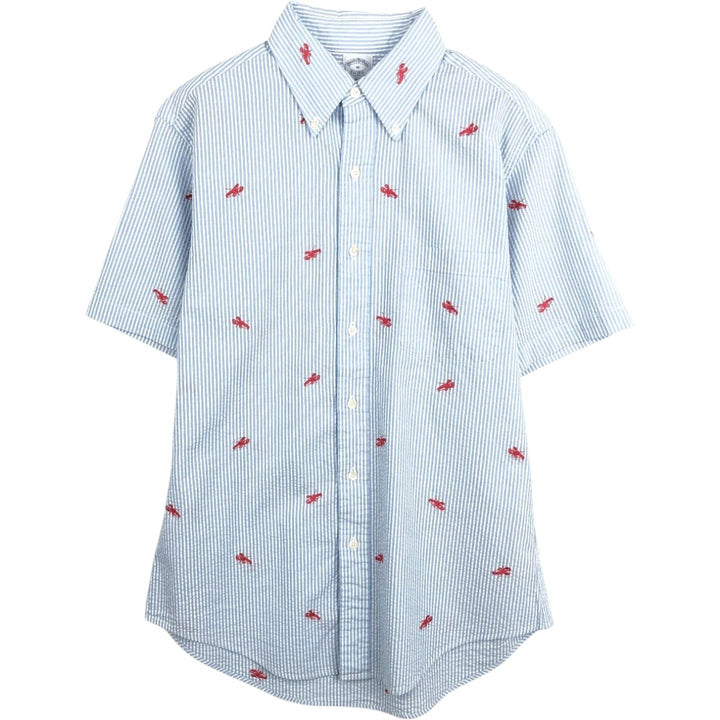 Brooks Brothers Est.1818 all-over print seersucker short-sleeved button-down striped shirt, men's size M (approx.) cotton Blue type light blue Vintage Second Hand