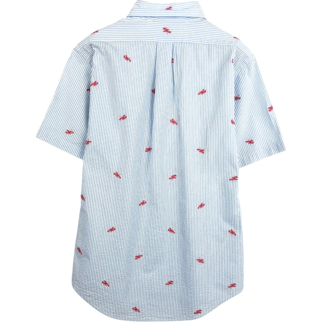 Brooks Brothers Est.1818 all-over print seersucker short-sleeved button-down striped shirt, men's size M (approx.) cotton Blue type light blue Vintage Second Hand