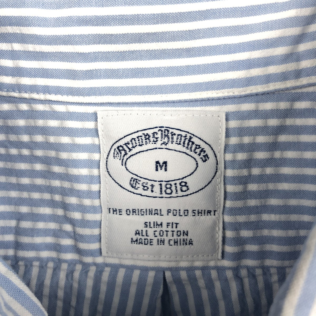 Brooks Brothers Est.1818 all-over print seersucker short-sleeved button-down striped shirt, men's size M (approx.) cotton Blue type light blue Vintage Second Hand