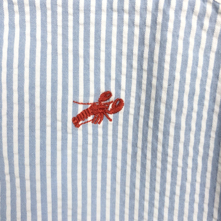 Brooks Brothers Est.1818 all-over print seersucker short-sleeved button-down striped shirt, men's size M (approx.) cotton Blue type light blue Vintage Second Hand