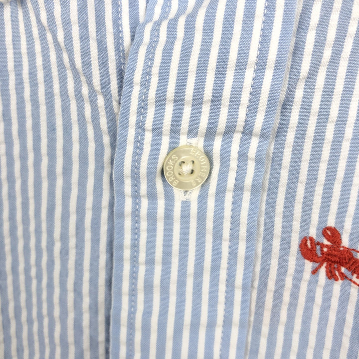 Brooks Brothers Est.1818 all-over print seersucker short-sleeved button-down striped shirt, men's size M (approx.) cotton Blue type light blue Vintage Second Hand
