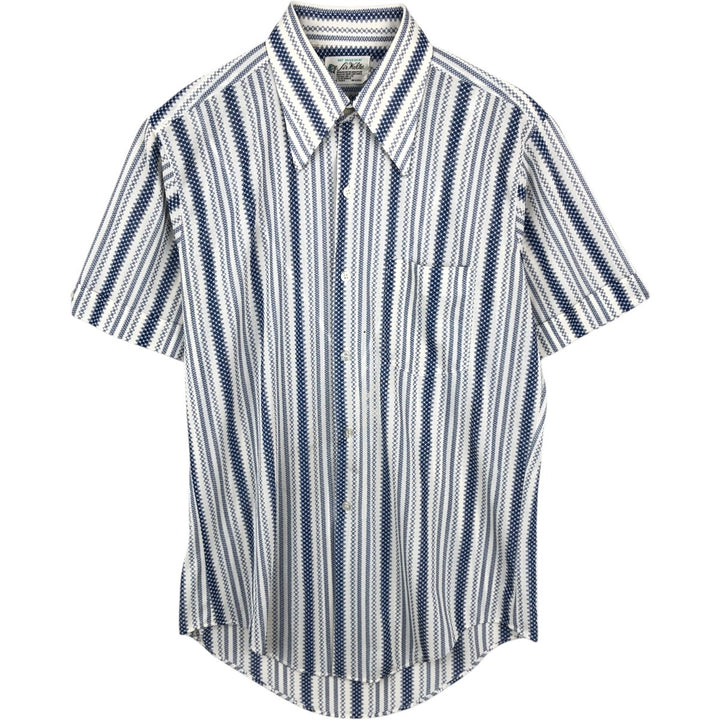 1970'S Sir Walter all-over stripe pattern short-sleeved polyester shirt, men's size M equivalent, vintage. polyester white type Vintage Second Hand