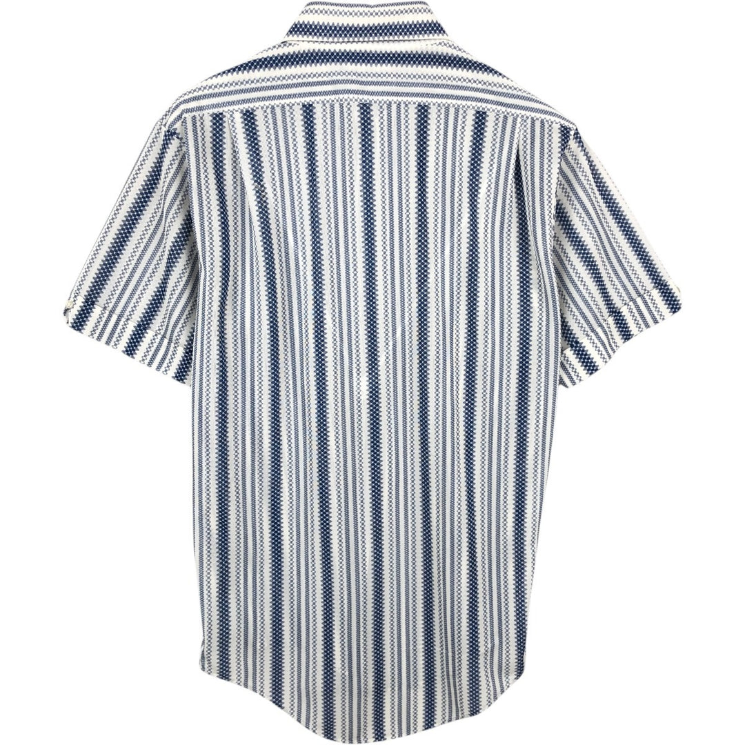 1970'S Sir Walter all-over stripe pattern short-sleeved polyester shirt, men's size M equivalent, vintage. polyester white type Vintage Second Hand