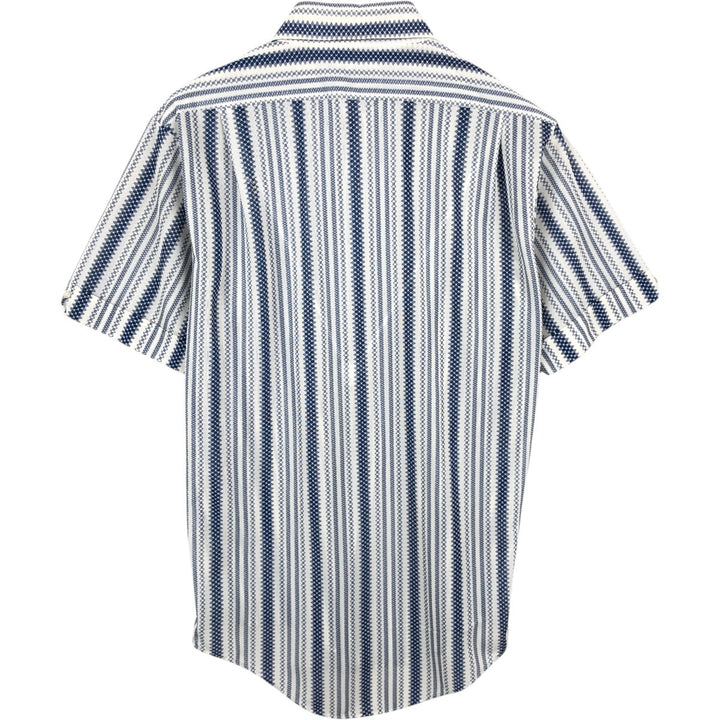 1970'S Sir Walter all-over stripe pattern short-sleeved polyester shirt, men's size M equivalent, vintage. polyester white type Vintage Second Hand