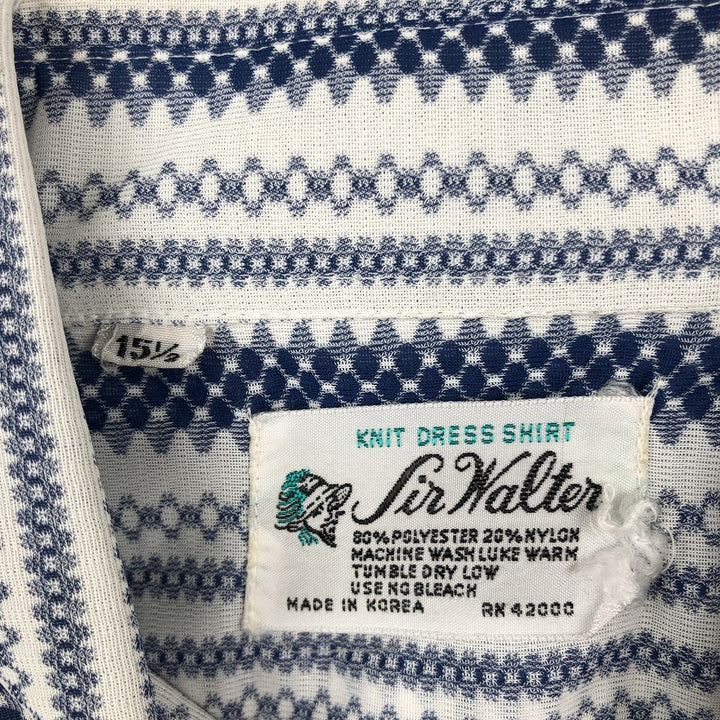 1970'S Sir Walter all-over stripe pattern short-sleeved polyester shirt, men's size M equivalent, vintage. polyester white type Vintage Second Hand