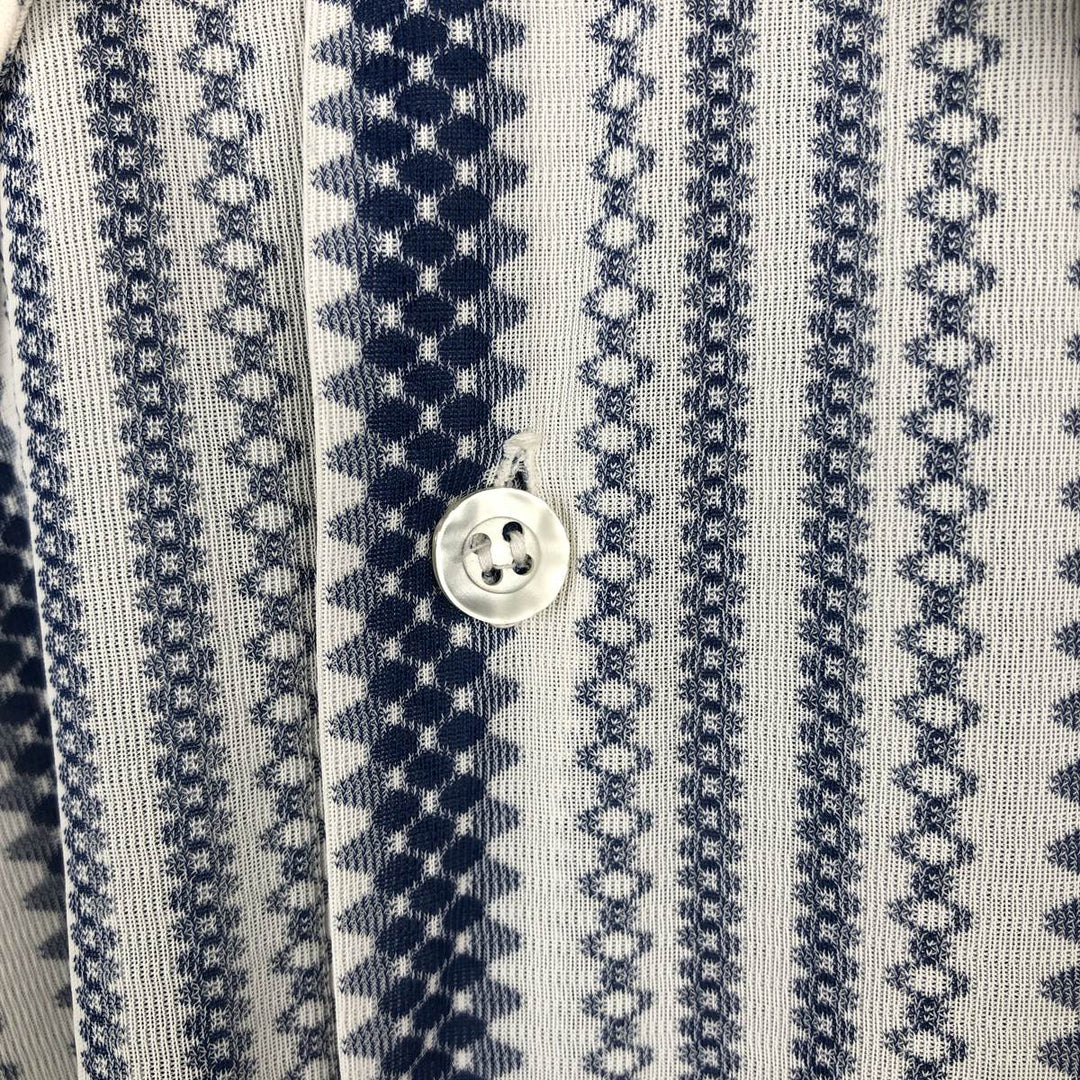 1970'S Sir Walter all-over stripe pattern short-sleeved polyester shirt, men's size M equivalent, vintage. polyester white type Vintage Second Hand