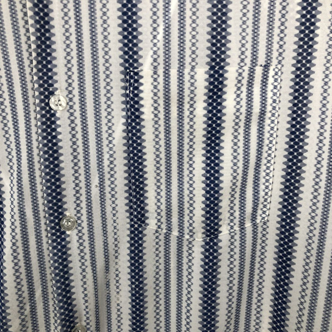 1970'S Sir Walter all-over stripe pattern short-sleeved polyester shirt, men's size M equivalent, vintage. polyester white type Vintage Second Hand