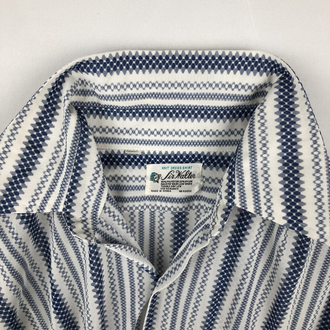 1970'S Sir Walter all-over stripe pattern short-sleeved polyester shirt, men's size M equivalent, vintage. polyester white type Vintage Second Hand