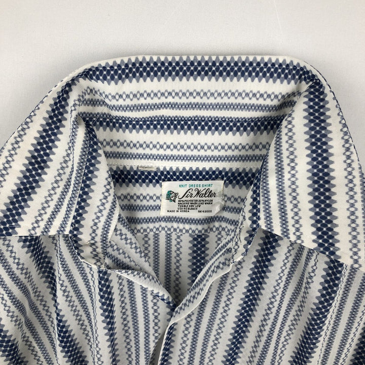 1970'S Sir Walter all-over stripe pattern short-sleeved polyester shirt, men's size M equivalent, vintage. polyester white type Vintage Second Hand