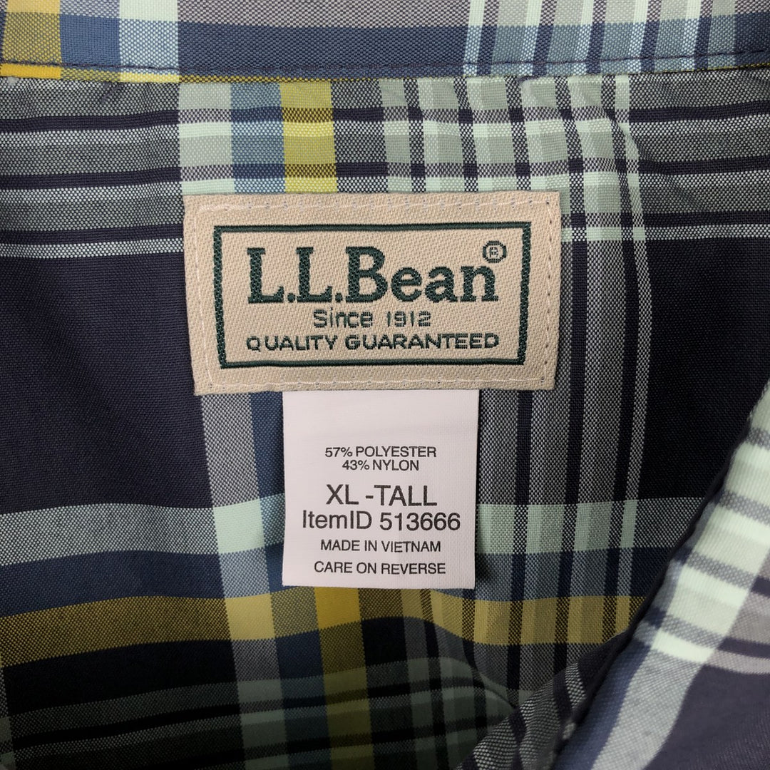 LLBean Short-Sleeve Check Shirt, Wide Collar, Boxy Shirt, Men's Size XL (approx.) polyester Blue type light blue Vintage Second Hand
