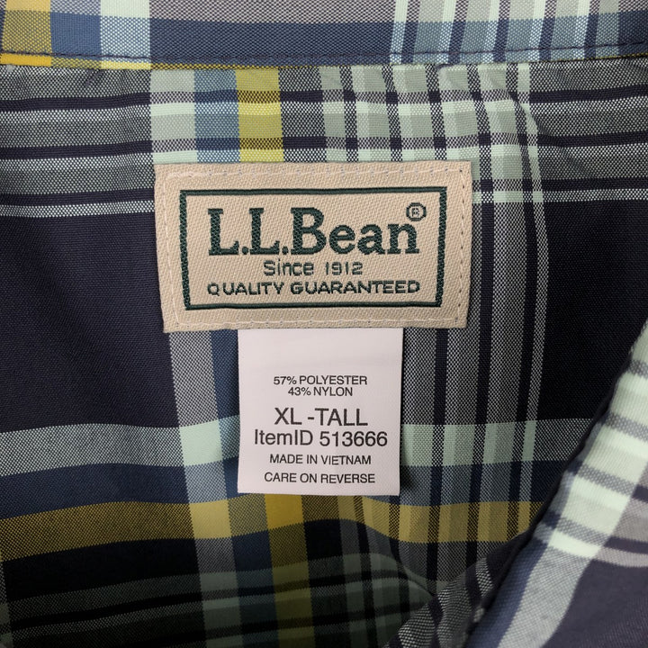 LLBean Short-Sleeve Check Shirt, Wide Collar, Boxy Shirt, Men's Size XL (approx.) polyester Blue type light blue Vintage Second Hand