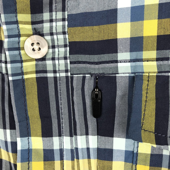 LLBean Short-Sleeve Check Shirt, Wide Collar, Boxy Shirt, Men's Size XL (approx.) polyester Blue type light blue Vintage Second Hand