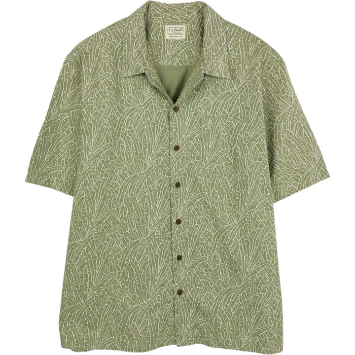 LLBean Traditional Fit Short-Sleeve Open-Collar Cotton Shirt, Boxy Shirt, Men's Size XL (approx.) unclear Khaki type sage green Vintage Second Hand
