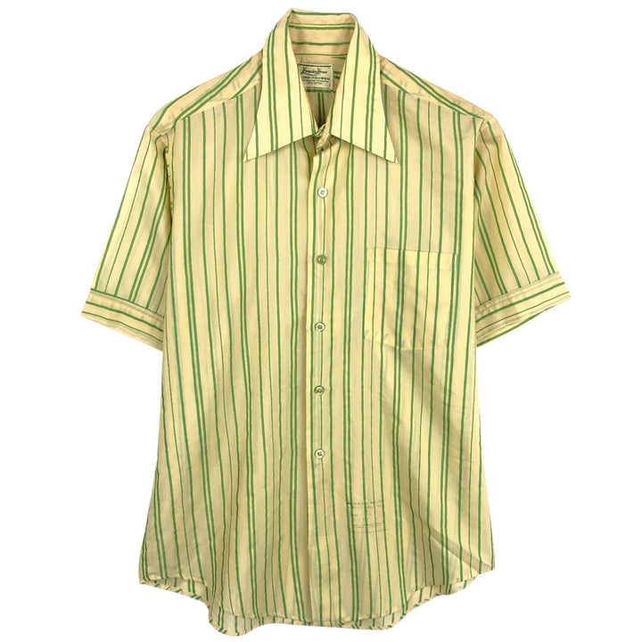 1960s-1970'S Van Heusen Stripe Pattern Short-Sleeve Poly-Cotton Shirt, Men's Size L (Equivalent), Vintage Polyurethane green type yellow green Vintage Second Hand