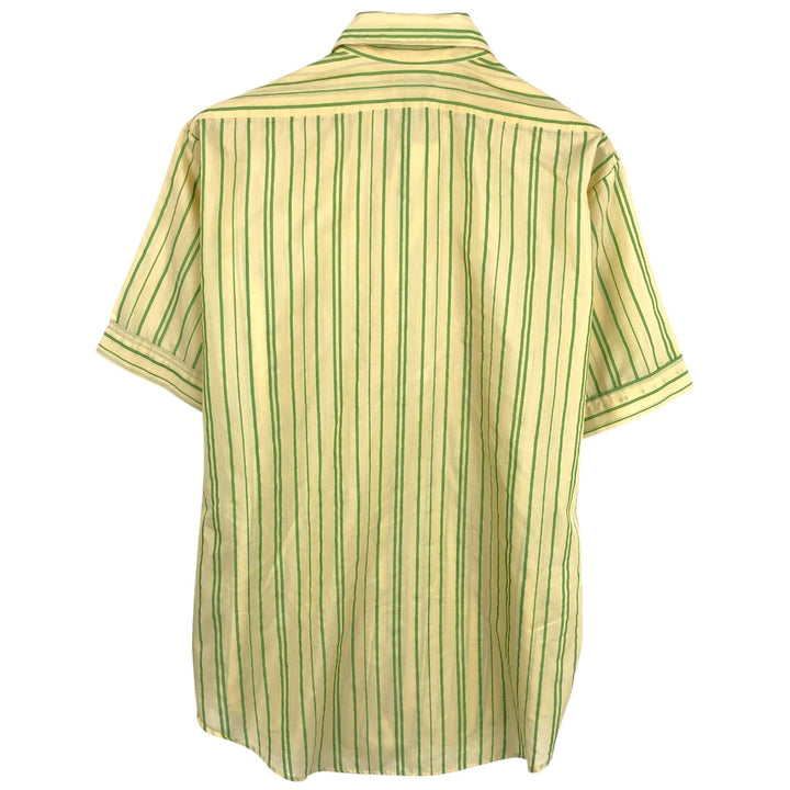 1960s-1970'S Van Heusen Stripe Pattern Short-Sleeve Poly-Cotton Shirt, Men's Size L (Equivalent), Vintage Polyurethane green type yellow green Vintage Second Hand