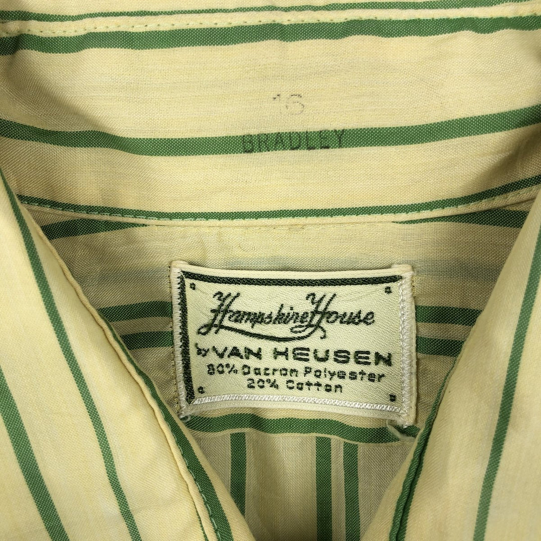 1960s-1970'S Van Heusen Stripe Pattern Short-Sleeve Poly-Cotton Shirt, Men's Size L (Equivalent), Vintage Polyurethane green type yellow green Vintage Second Hand