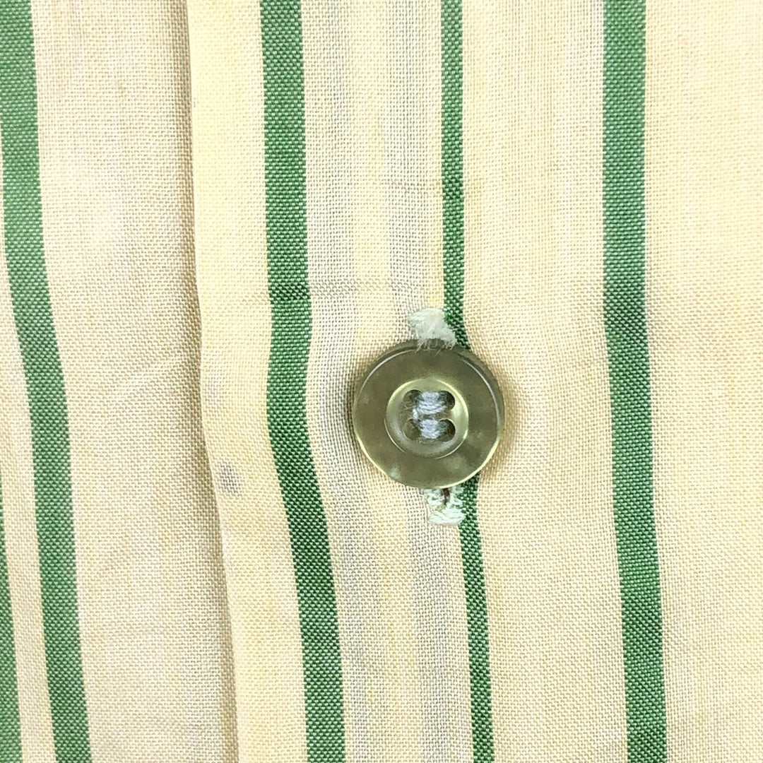 1960s-1970'S Van Heusen Stripe Pattern Short-Sleeve Poly-Cotton Shirt, Men's Size L (Equivalent), Vintage Polyurethane green type yellow green Vintage Second Hand