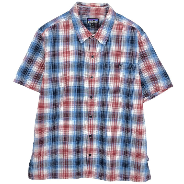 Patagonia 53004SP17 Packerwear Shirt, Seersucker Check Pattern, Short Sleeve Polyester Shirt, Boxy Shirt, Men's XL Equivalent polyester white type Vintage Second Hand