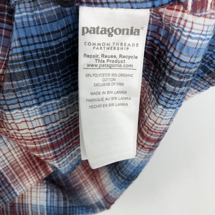 Patagonia 53004SP17 Packerwear Shirt, Seersucker Check Pattern, Short Sleeve Polyester Shirt, Boxy Shirt, Men's XL Equivalent polyester white type Vintage Second Hand
