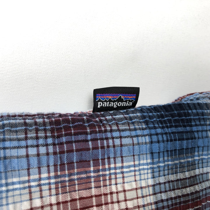 Patagonia 53004SP17 Packerwear Shirt, Seersucker Check Pattern, Short Sleeve Polyester Shirt, Boxy Shirt, Men's XL Equivalent polyester white type Vintage Second Hand
