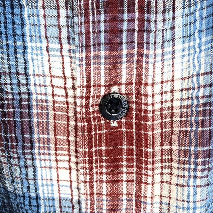 Patagonia 53004SP17 Packerwear Shirt, Seersucker Check Pattern, Short Sleeve Polyester Shirt, Boxy Shirt, Men's XL Equivalent polyester white type Vintage Second Hand
