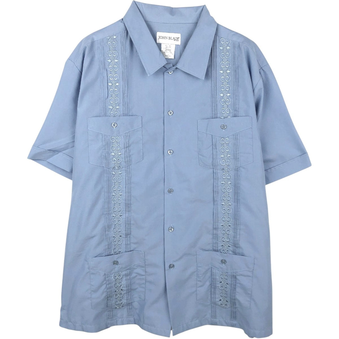 JOHN BLAIR Short-Sleeve Mexican Shirt, Cuban Shirt, Boxy Shirt, Men's Size L (approx.) polyester Blue type light blue Vintage Second Hand