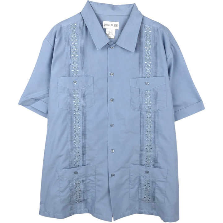 JOHN BLAIR Short-Sleeve Mexican Shirt, Cuban Shirt, Boxy Shirt, Men's Size L (approx.) polyester Blue type light blue Vintage Second Hand